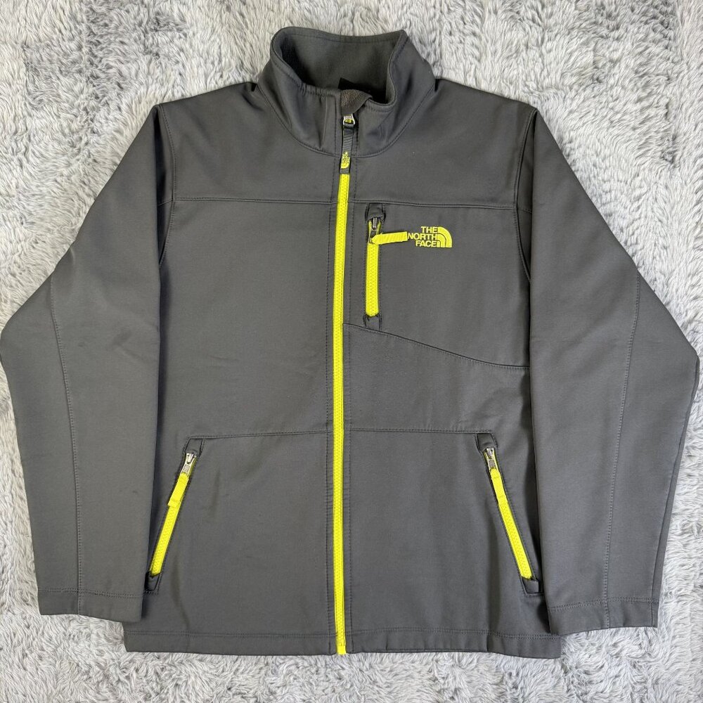 The North Face Boys Garcons Size M 14/16 Gray Softshell Jacket Yellow Full Zip